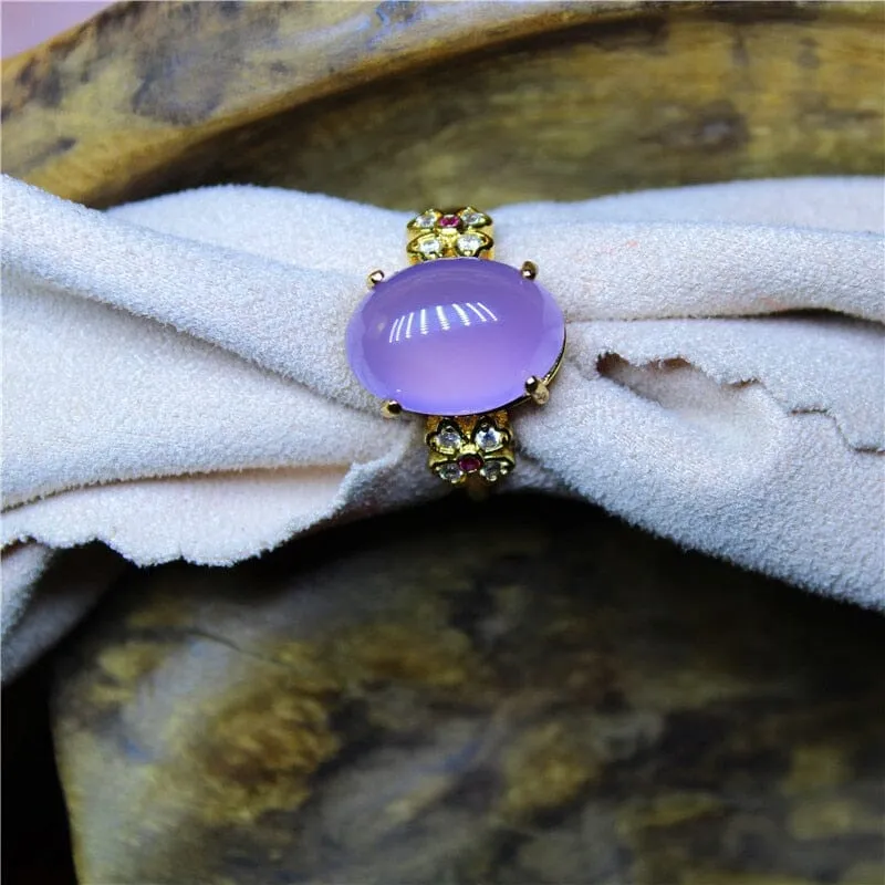 White and Purple Chalcedony Silver Plated Resizable Ring