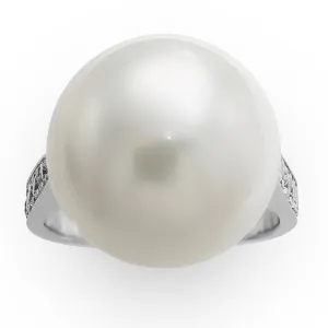 White Pearl and Diamond Ring