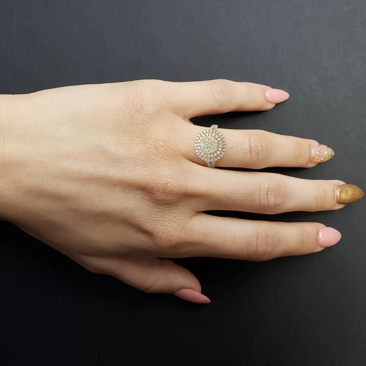 Yellow & White Diamond Cluster Ring