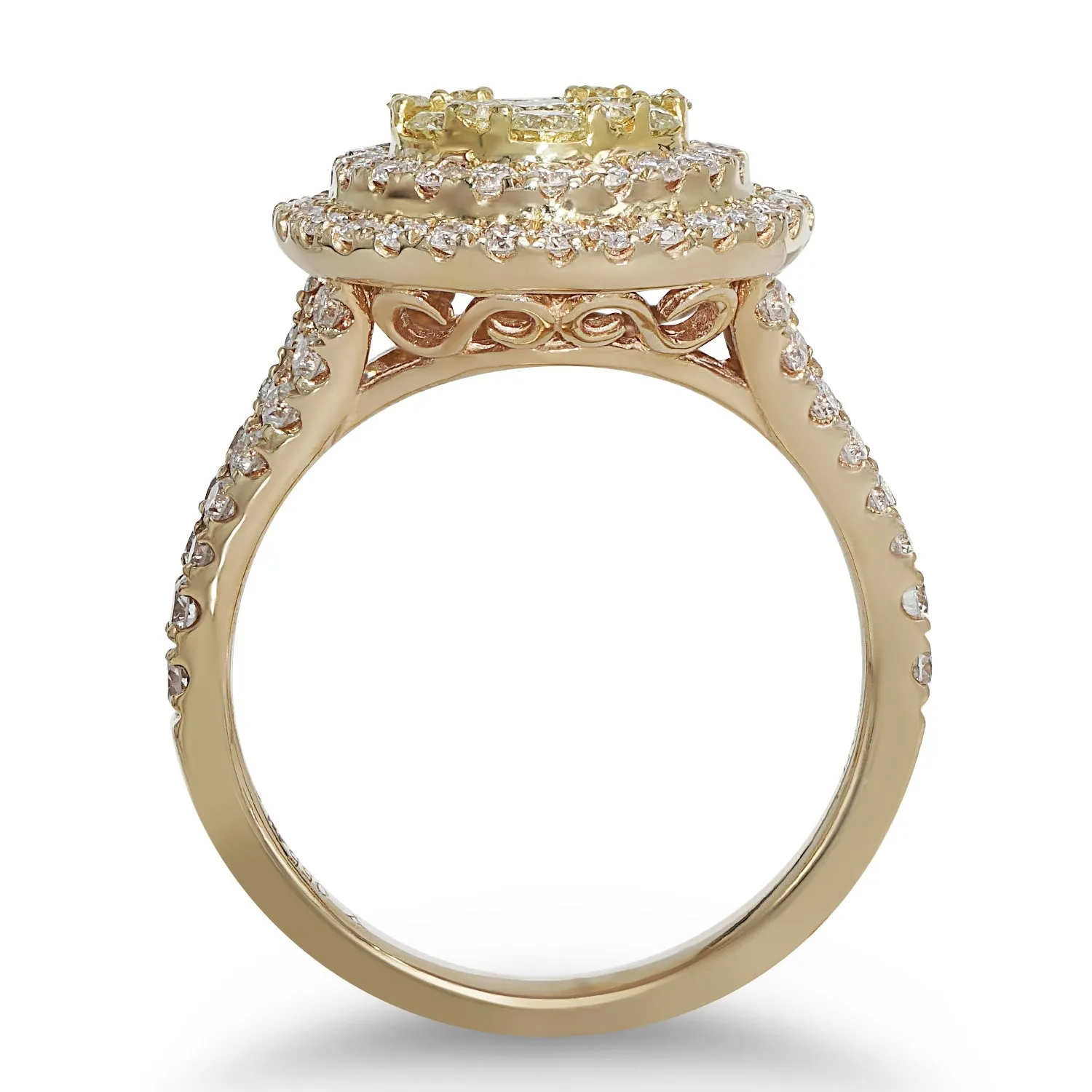 Yellow & White Diamond Cluster Ring